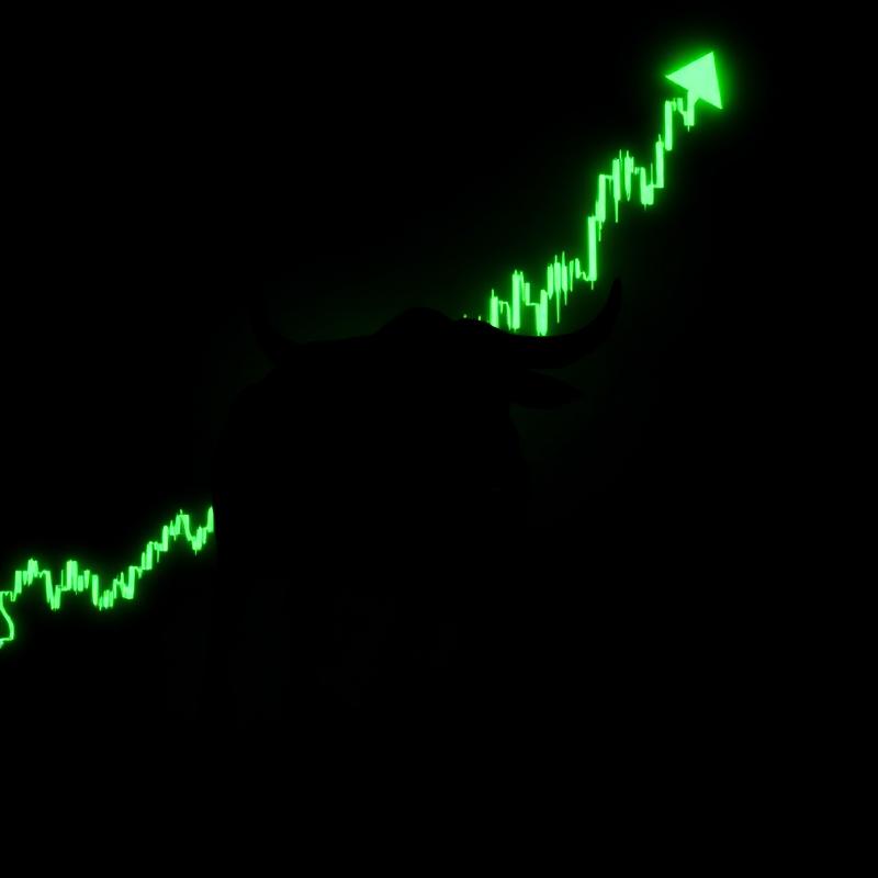 Bull silhouette with green chart